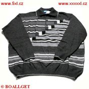 Pánský svetr šedý - pruhy s límečkem na 3 knoflíčky 3XL - 4XL