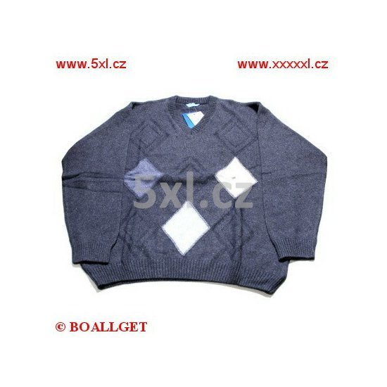 Pánský svetr modrý s kosočtverci výstřih do ' V ' 3XL - 4XL