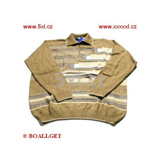 Pánský svetr hnědý -  pruhy s límečkem na 3 knoflíčky 3XL - 4XL