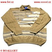 Pánský svetr hnědý -  pruhy s límečkem na 3 knoflíčky 3XL - 4XL