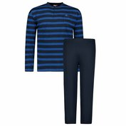 Pánské pyžamo ADAMO dlouhé tmavě modré s proužky kulatý výstřih na 3 knoflíčky Adamo