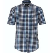 Pánská košile Casa Moda modrá lněná krátký rukáv vel. 3XL - 7XL (50 - 56) Casa Moda