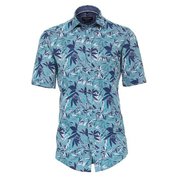 Pánská košile Casa Moda lněná turquoise krátký rukáv vel. 4XL - 7XL (49 - 56) Casa Moda