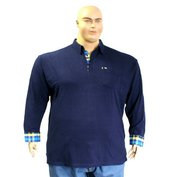 Pánské tričko s límečkem a košilovými rukávy tmavě modré - polokošile dlouhý rukáv  6XL - 10XL