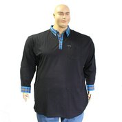 Pánské tričko s límečkem a košilovými rukávy černé - polokošile dlouhý rukáv  6XL - 10XL Kamro