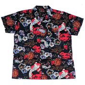 Pánská košile Kamro černá potisk květy a ryby  krátký rukáv 4XL Kamro ODE-KAM-23741-194